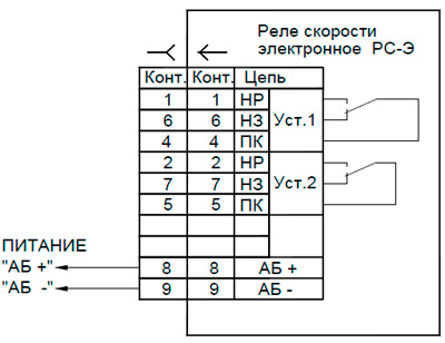 Рис.1. Схема подключения реле РС-Э-10