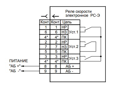 Рис.1. Схема подключения реле РС-Э-7